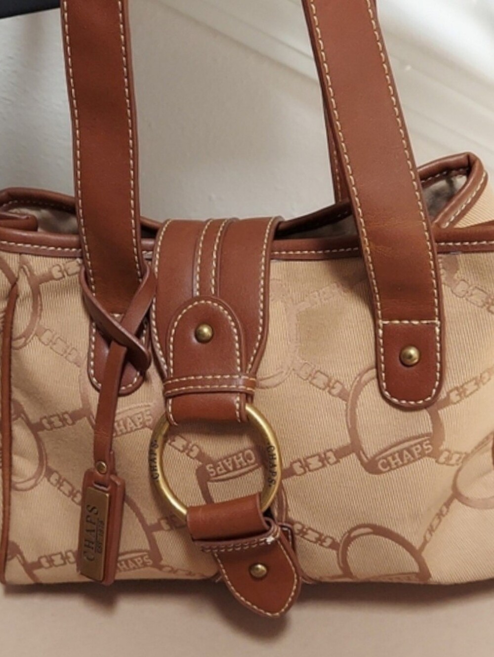 Ralph Lauren Chaps Bag, Tan & Brown Canvas, Mini Tote, Vegan